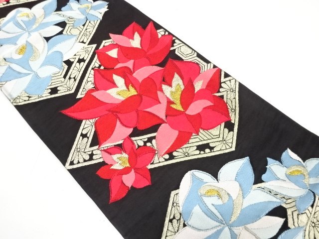 JAPANESE KIMONO / ANTIQUE FUKURO OBI / SILK / WOVEN FLOWERS